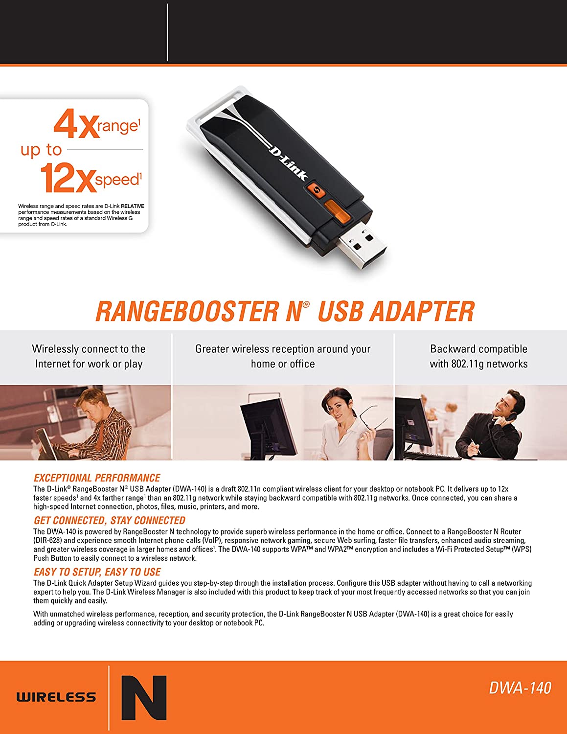 D-Link DWA-140 Range Booster Draft 802.11n Wireless USB Adapter