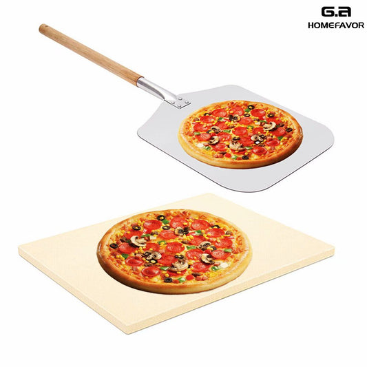 12-inch Pizza Stone with Aluminum Metal Pizza Peel with Handle