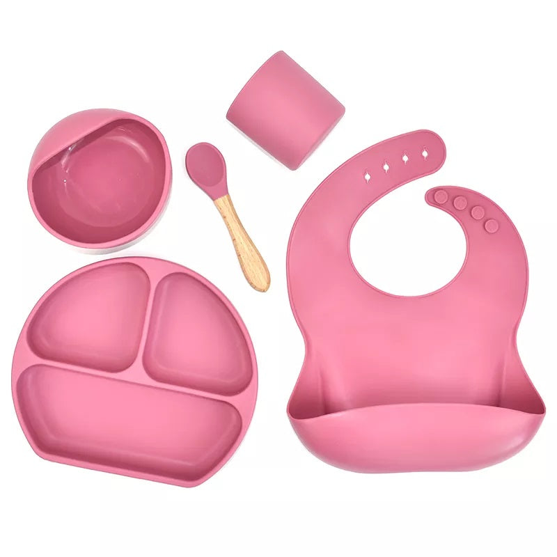Silicone 5 Piece Feeding Set with gift of printed BIB