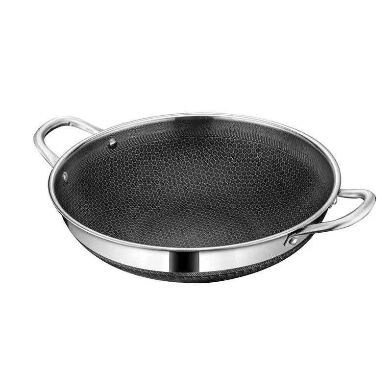 13-inch Honeycomb Fry Wok Stainless Steel Wok with Lid