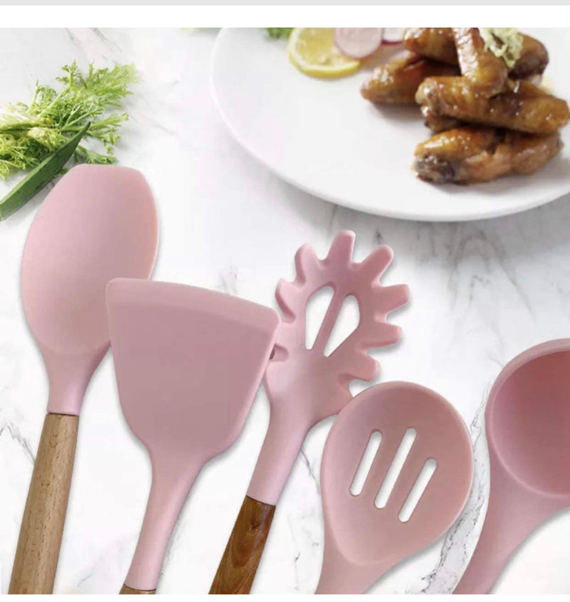 12 Pieces Silicone Cooking Utensils Set PINK