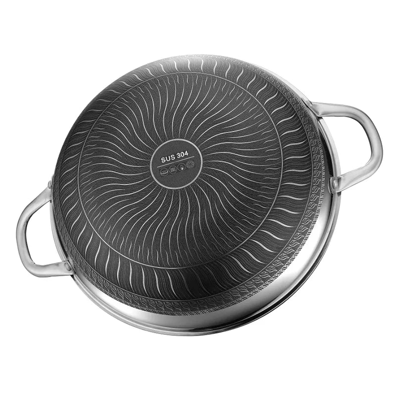 13-inch Honeycomb Fry Wok Stainless Steel Wok with Lid